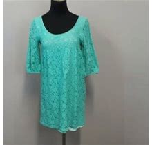 Everly Teal Floral Lace Half Sleeve Babydoll Pullover Shift Dress Size
