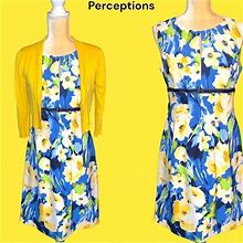 Perceptions Dresses | Perceptions Ny 2 Piece Dress. Pretty Dress With Bright Yellow Sweater Over. New | Color: Blue/Yellow | Size: 6