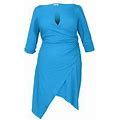 Mayes NYC Women's Plus Size Lina Keyhole Ruched Dress - Mykonos Blue Solid - Size 26