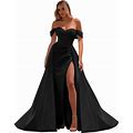 Off The Shoulder Prom Dresses Mermaid Ruched Split Ball Gowns For Women Formal Dress Long Satin