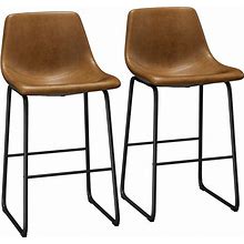 Shahoo 29 Inch Industrial Bar Stools Set Of 2, Faux Leather Dining Chairs With Metal Legs And Footrest, Counter Height Barstools With Back For High