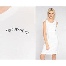 Polo Jeans Dress Y2k White Mini Tank Dress Retro Casual Summer Day Skater Dress Ralph Lauren Streetwear Sleeveless RLP Vintage 00S Medium M