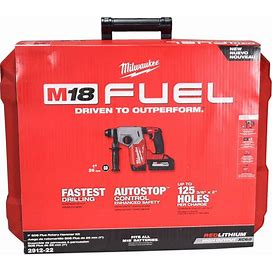 Milwaukee 2912-22 M18 FUEL Brushless Lithium-Ion 1 in. Cordless SDS Plus Rotary Hammer Kit (6 Ah)
