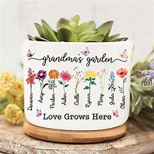 NAZENTI Personalized Grandmas Garden Pot, For Mom, Grandma On Mothers Day, Mom's Garden Succulent Plant Pot, Custom Birth Month Flower Pot, Gift For