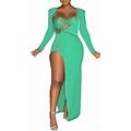 Rrunsv Formal Gowns And Evening Dresses Women's Formal Mock Neck Long Sleeve Bodycon Wrap Hem Cocktail Party Maxi Dress Green,XL