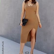 Shein Dresses | Scoop Neck Split Thigh Tank Dress | Color: Tan | Size: 3X