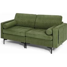 Giantex 68" Modern Loveseat, 2-Seater Sofa Couch, Thick Cushion & 2 Bolsters, Armrest Magazine Cabby With 2 Pockets, Metal Legs, Ideal For Living Roo