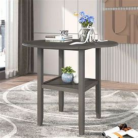 1Pc TOPMAX Farmhouse Round Counter Height Kitchen Dining Table With Drop Leaf And One Shelf For Small Places, Gray,By Temu
