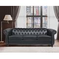 84' Black PU Rolled Arm Chesterfield Three Seater Sofa Comfort Back & Cushion
