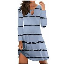 Iroinnid Long Sleeve Dress For Women Loose Fit Long Sleeve Round Neck Comfy Printing Dresses Savings,Blue