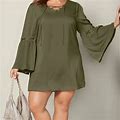 Venus Dresses | Plus Size Bell Sleeves Olive Dress | Color: Green | Size: 20
