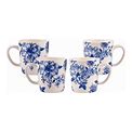 Bico Blue Floral Haven Haven Ceramic Mugs, Set Of 4, For Coffee, Tea, Drinks, Microwave & Dishwasher Safe