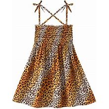 Yievot Summer Kid Girl's Spaghetti Strap Dress Casual Sleeveless Leopard Print Beach Cami Dresses For 1-6 Years Girls 2024 Summer Baby Girl Dress Gift