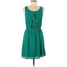 Buttons Casual Dress - A-Line Ruffles Sleeveless: Teal Solid Dresses - Women's Size Medium