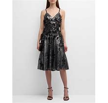 Dress The Population Black Label Tahani Floral-Embroidered Sequin Midi Dress, Women's, L, Cocktail & Party Wedding Guest Dresses Sequined Dresses