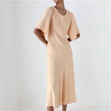 80S Sonia Rykiel Paris Pastel Peach Feminine Flutter Sleeve Drop Waist Cocktail Dress / Gown