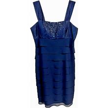 S.L. Fashions Womens Tiered Dress Blue Empire Waist Sleeveless Beads