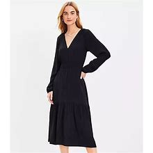 Loft Petite Shirred Flounce Midi Dress Size XS Black Women's