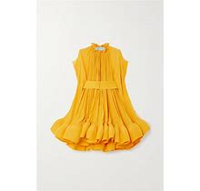 Lanvin Cape-Effect Belted Charmeuse Mini Dress - Women - Yellow Dresses - M