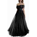 Sevintage Sparkly Tulle Prom Dresses For Women 2023 Off Shoulder Pleated Formal Evening Party Gowns