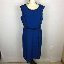 Studio I Dresses | Studio I Sheath Dress Size 16 Womans Blue Black Trim Knit Sleeveless Belted | Color: Black/Blue | Size: 16