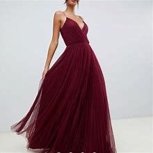 Asos Dresses | Asos Cami Pleated Tulle Maxi Dress | Color: Red | Size: 4