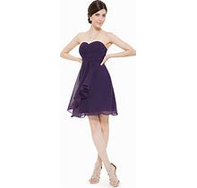 Purple Strapless Empire Ruched Cocktail Dress Short With Front Cascade