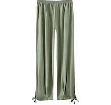 Womens Casual Long Trousers Petite - Elastic High Waist Baggy Loungewear Pants For Summer