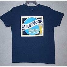 Blue Moon Shirt Adult Medium Blue Graphic Short Sleeve Beer Belgian