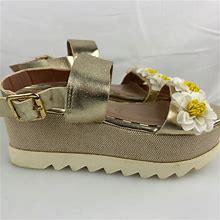 Betsey Johnson Shoes | Betsey Johnson Pipper Gold 3D Flower Platform Sandals 5.5 | Color: Gold | Size: 5.5