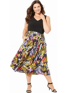 Plus Size Women's Fit & Flare Flyaway Dress By Catherines In Black Floral (Size 4X)