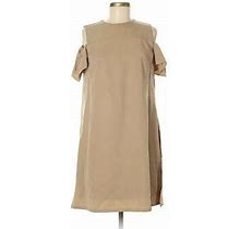 Akris Punto Cold Shoulder Dress Short Sleeve Shift Tan 8