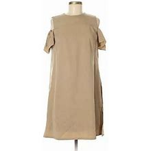 Akris Punto Cold Shoulder Dress Short Sleeve Shift Tan 8