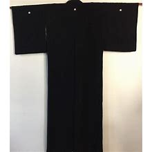 Q0702 Japanese Vintage Kimono / Dress Black Kamon Geisha 121 × 146 cm