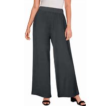 Plus Size Women's Stretch Knit Wide Leg Pant By The London Collection In Dark Charcoal (Size 14/16) Wrinkle Resistant Pull-On Stretch Knit