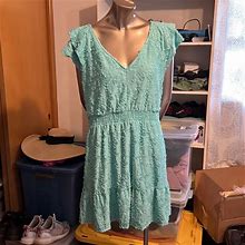 Lc Lauren Conrad Dresses | Nwt Lauren Conrad Teal Lace Dress Summer Vacation Spring Midi Mini Sz Large | Color: Blue/Green | Size: L