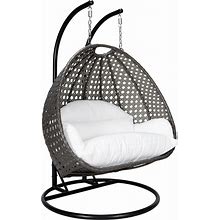 Leisuremod 2 Charcoal Person Hanging Double Swing Chair, X-Large Wicker Rattan Egg Chair With Stand And Cushion For Indoor Outdoor Patio Garden