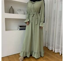 Muslim Abaya Print Kaftan Women Long Sleeve Maxi Dress Kaftan Islamic