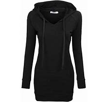 Bepei Hoodies Sweatshirt For Womenmodest String V Neckline Tunic Boutique Clothing Outfit Elastic Tops Daily Wear Flattering Shirts Black 3Xl, 3X-Larg