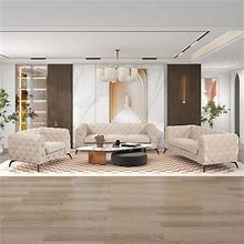 P PURLOVE Modern 3-Piece Sofa Sets With Sturdy Metal Legs And Button Tufted Back, Velvet Upholstered Couches Sets Including Three Seat Sofa,