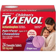 Children's Tylenol Pain And Fever Relief Acetaminophen Chewables - Grape - 24Ct