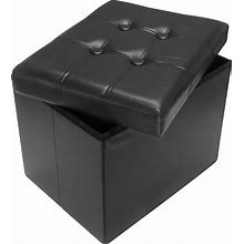 Amassmile® Storage Ottoman Foot Rest Stool, 17 Inch Folding Leather Footstool Bench, Short Store, Books, Records Support 330 Lbs, Black