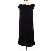 Ann Taylor LOFT Casual Dress - Shirtdress High Neck Short Sleeves: Black Print Dresses - Women's Size X-Small Petite
