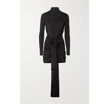 SAINT LAURENT Embellished Ruched Satin-Jersey Mini Dress - Women - Black Dresses - XS