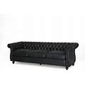Noble House Somerville Chesterfield Tufted Microfiber Sofa In Black