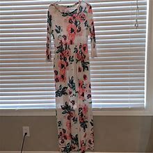 Source Unknown Dresses | Long Floral Stretchy Dress With Long Sleeves And Pockets!! | Color: White | Size: L