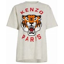 Kenzo Women's Lucky Tiger Oversize Graphic Cotton T-Shirt - Pale Grey - Size Large