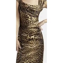 Tadashi Shoji Leopard Animal Print Cap Sleeve Ruched Sheath Dress Size