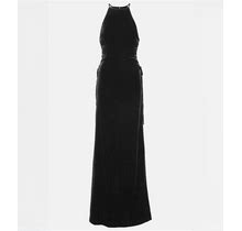 Alessandra Rich, Lace-Up Halterneck Velvet Gown, Women, Black, US 4, Dresses, Silk