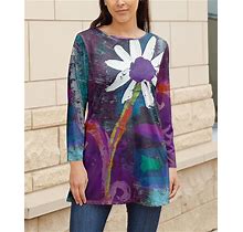 Lily Women's Tunics PRP - Purple & Green Floral Long-Sleeve Tunic - Women & Plus